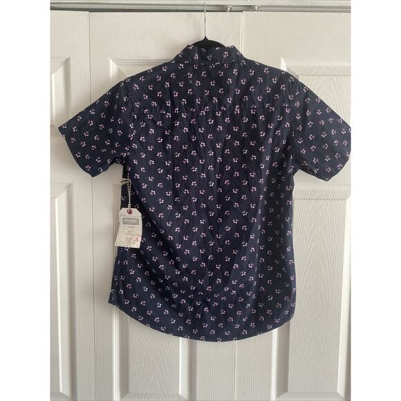 Rugby University Men's Small Navy Short Sleeve Flower Casual Button Down NEW - Picture 6 of 7